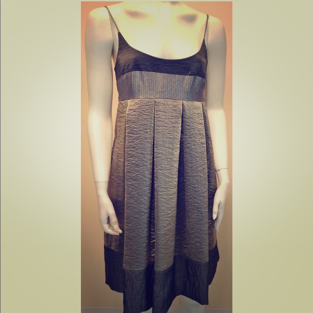 Gold Metallic Spaghetti Strap Pleated Dress